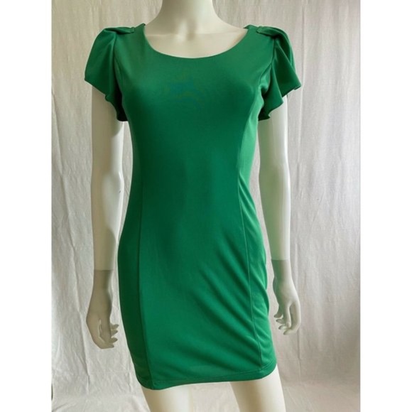 Women's Dress Mini Party Cocktail Green Round Neck - Picture 1 of 11
